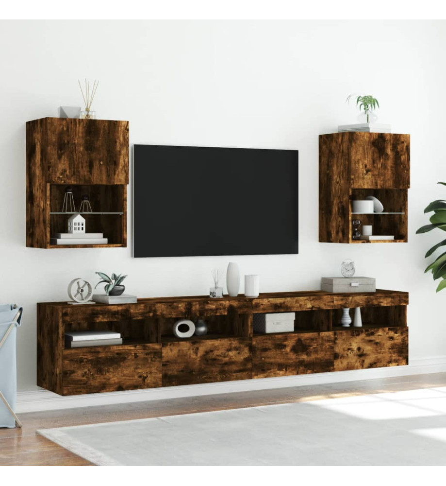 Meubles TV avec lumières LED 2 pcs chêne fumé 40,5x30x60 cm