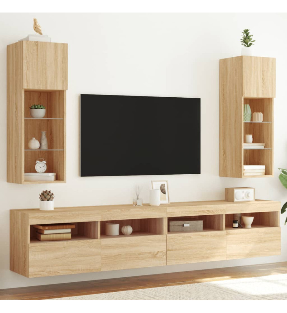 Meubles TV avec lumières LED 2 pcs chêne sonoma 30,5x30x90 cm