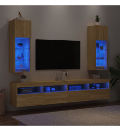 Meubles TV avec lumières LED 2 pcs chêne sonoma 30,5x30x90 cm