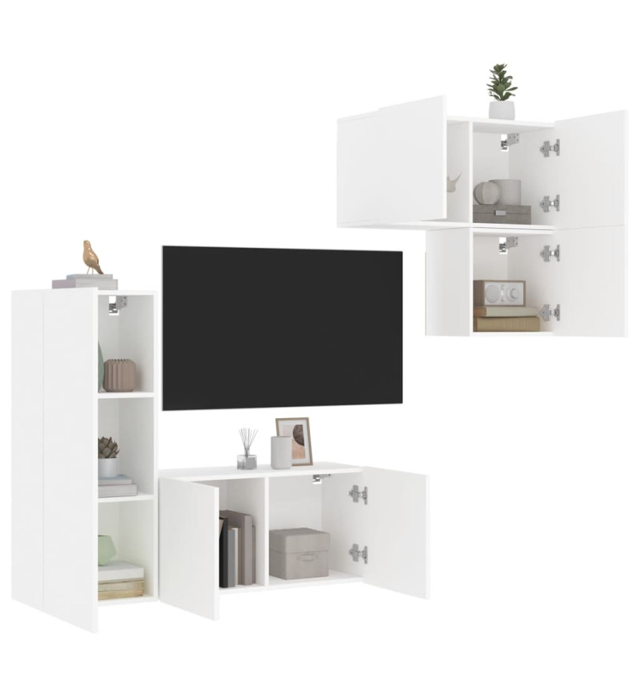 Unités murales TV 4 pcs blanc bois d'ingénierie