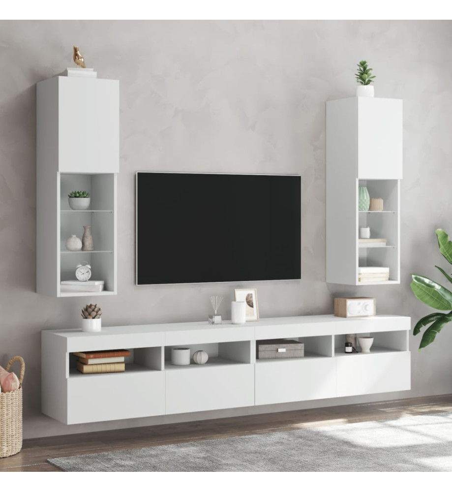 Meubles TV avec lumières LED 2 pcs blanc 30,5x30x102 cm