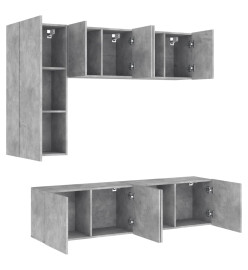 Unités murales TV 5 pcs gris béton bois d'ingénierie