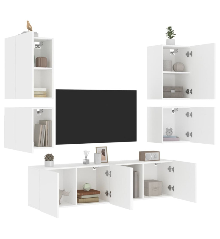 Unités murales TV 6 pcs blanc bois d'ingénierie