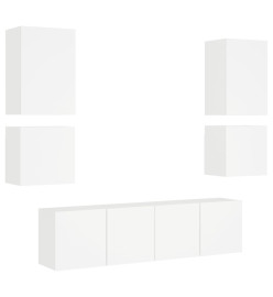 Unités murales TV 6 pcs blanc bois d'ingénierie