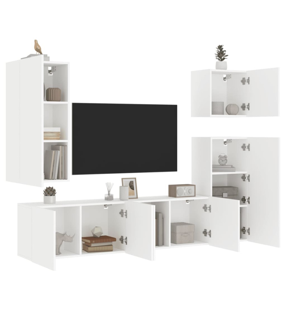 Unités murales TV 5 pcs blanc bois d'ingénierie