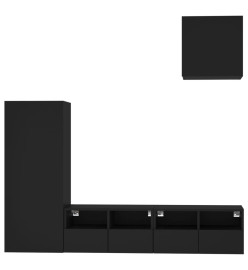 Unités murales TV 4 pcs noir bois d'ingénierie