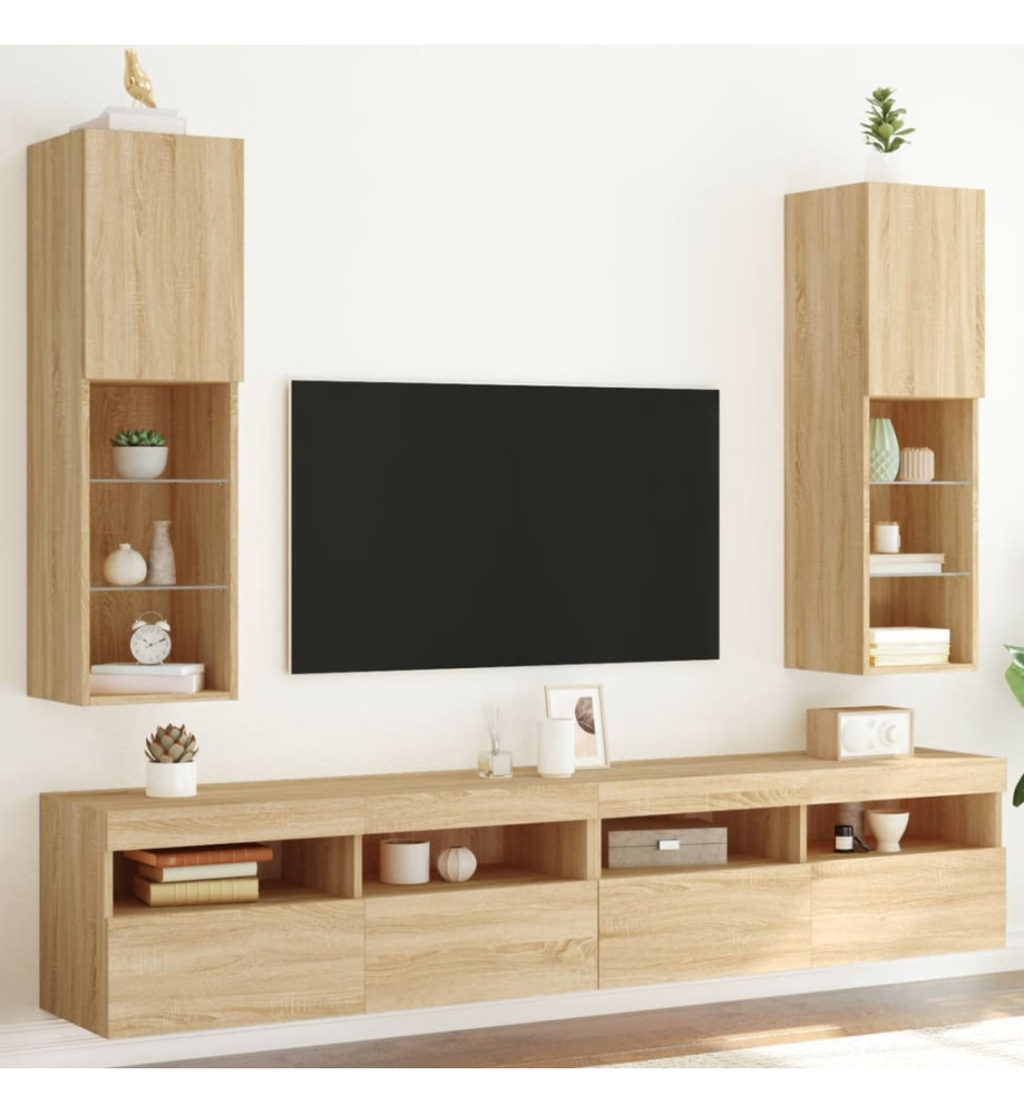 Meubles TV avec lumières LED 2 pcs chêne sonoma 30,5x30x102 cm