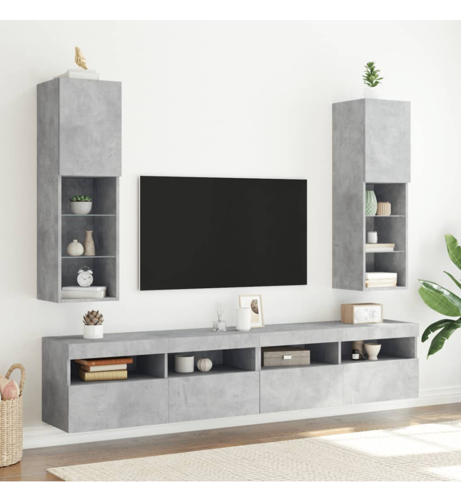 Meubles TV avec lumières LED 2 pcs gris béton 30,5x30x102 cm