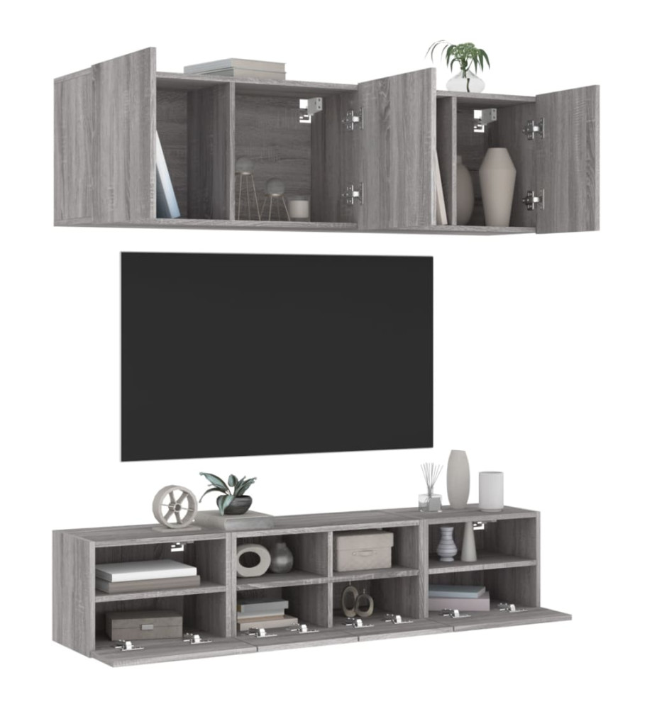 Unités murales TV 5 pcs sonoma gris bois d'ingénierie