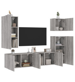 Unités murales TV 5 pcs sonoma gris bois d'ingénierie