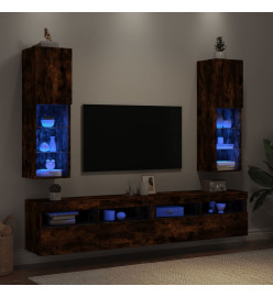 Meubles TV avec lumières LED 2 pcs chêne fumé 30,5x30x102 cm