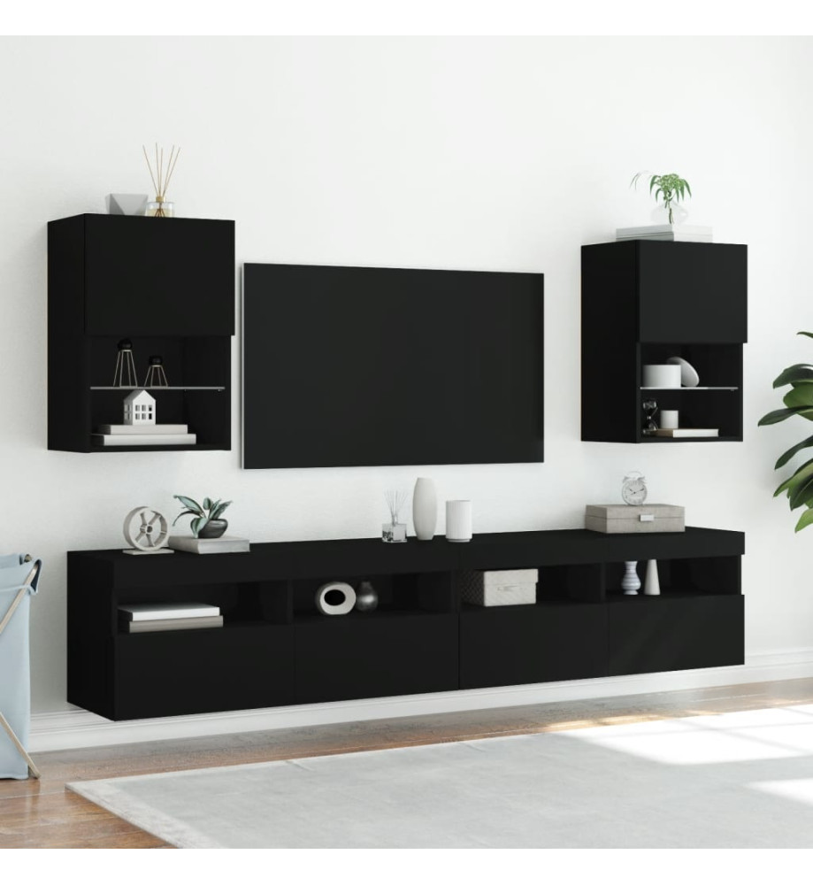 Meubles TV avec lumières LED 2 pcs noir 40,5x30x60 cm