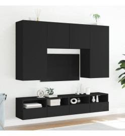 Unités murales TV 5 pcs noir bois d'ingénierie