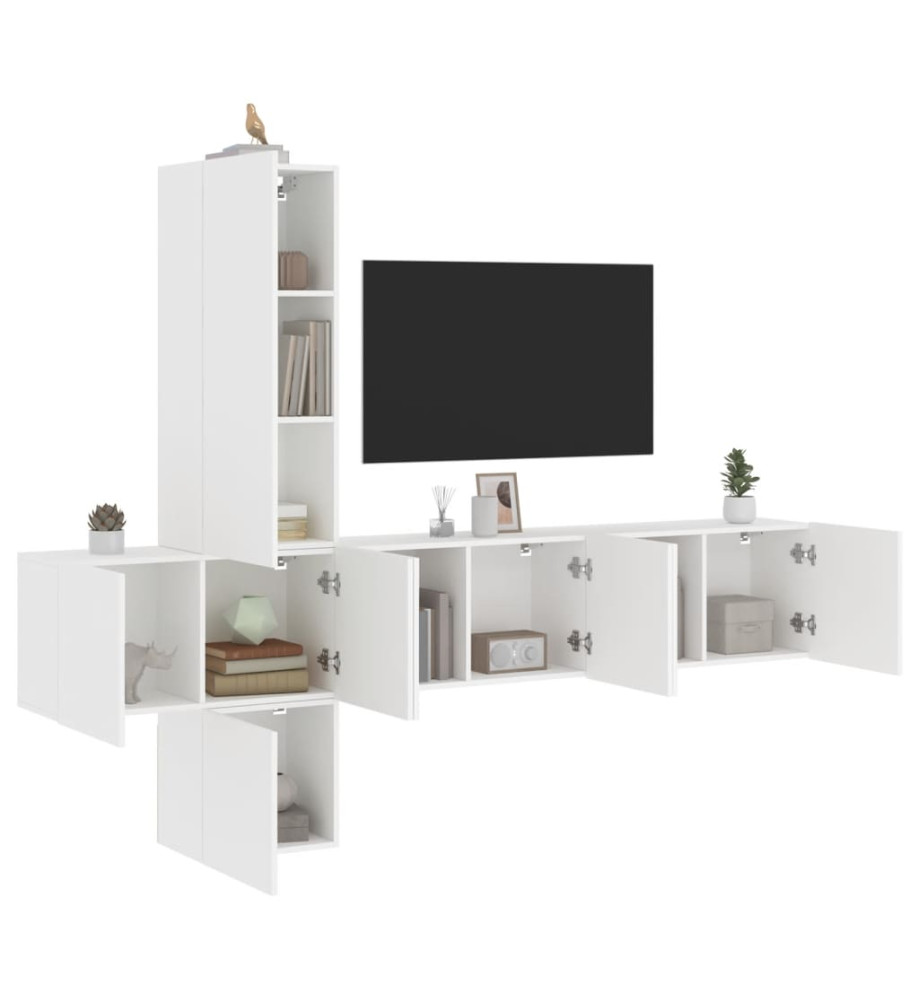 Unités murales TV 5 pcs blanc bois d'ingénierie