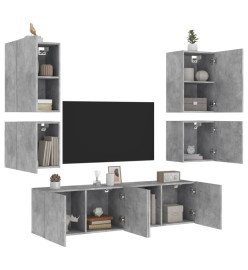 Unités murales TV 6 pcs gris béton bois d'ingénierie