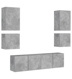 Unités murales TV 6 pcs gris béton bois d'ingénierie