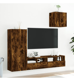 Unités murales TV 4 pcs chêne fumé bois d'ingénierie