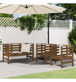 Salon de jardin 3 pcs marron miel bois de pin massif