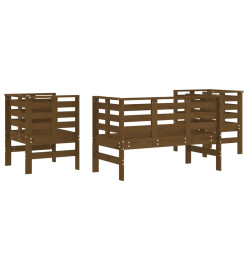 Salon de jardin 3 pcs marron miel bois de pin massif
