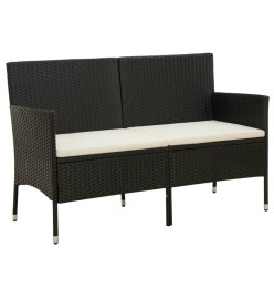 Canapé de jardin 3 places avec coussin Noir Résine tressée
