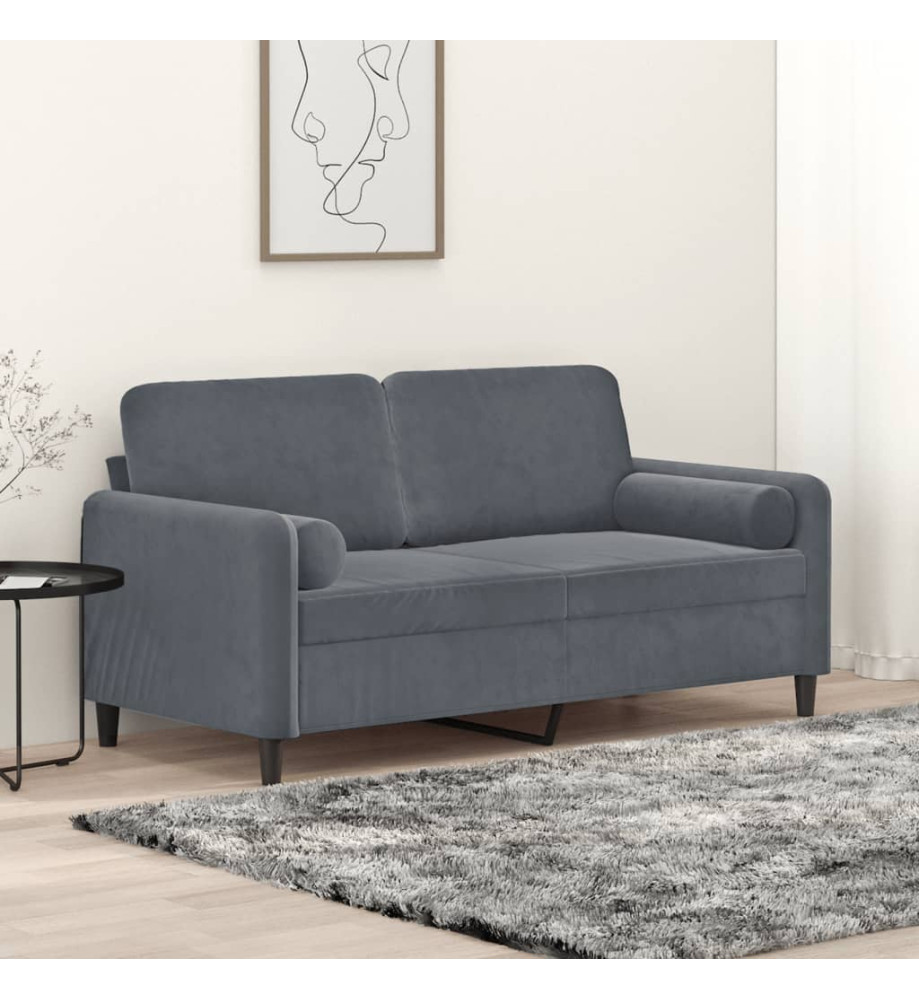 Canapé 2 places avec oreillers gris foncé 140 cm velours