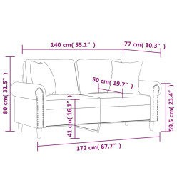 Canapé 2 places avec oreillers décoratifs noir 140cm similicuir