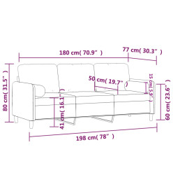 Canapé 3 places avec oreillers gris clair 180 cm velours