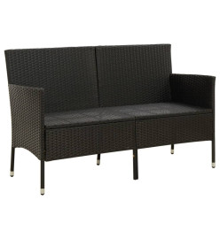 Canapé de jardin 3 places avec coussin Noir Résine tressée