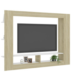 Meuble TV Blanc et chêne sonoma 152x22x113 cm Aggloméré