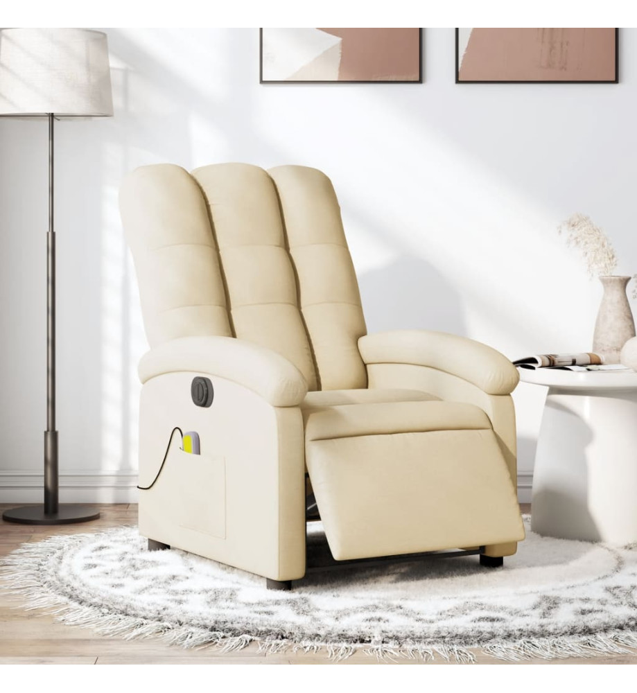 Fauteuil inclinable de massage électrique crème tissu