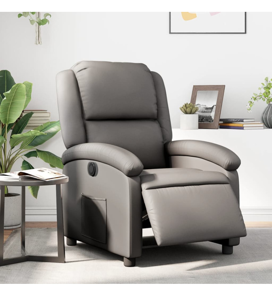 Fauteuil inclinable électrique gris cuir véritable