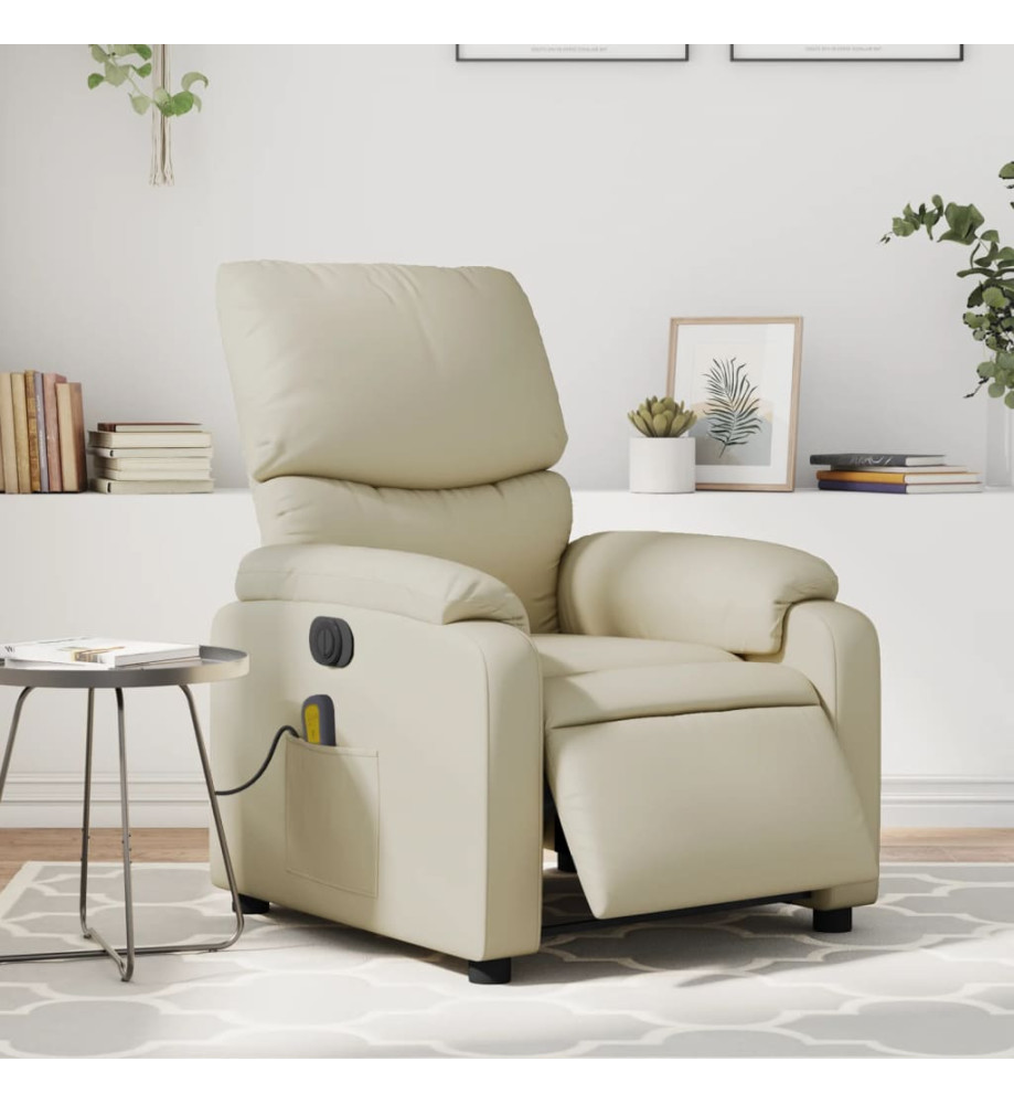 Fauteuil de massage inclinable électrique crème similicuir