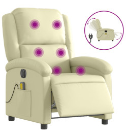 Fauteuil de massage inclinable électrique crème cuir véritable