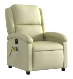 Fauteuil de massage inclinable électrique crème cuir véritable