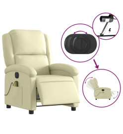 Fauteuil de massage inclinable électrique crème cuir véritable