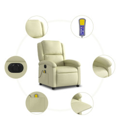 Fauteuil de massage inclinable électrique crème cuir véritable