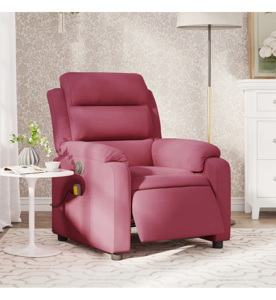 Fauteuil inclinable massage électrique rouge bordeaux velours