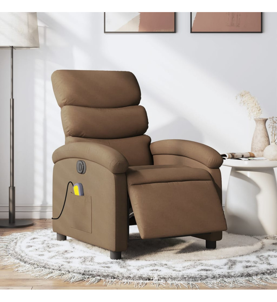 Fauteuil inclinable de massage électrique marron tissu