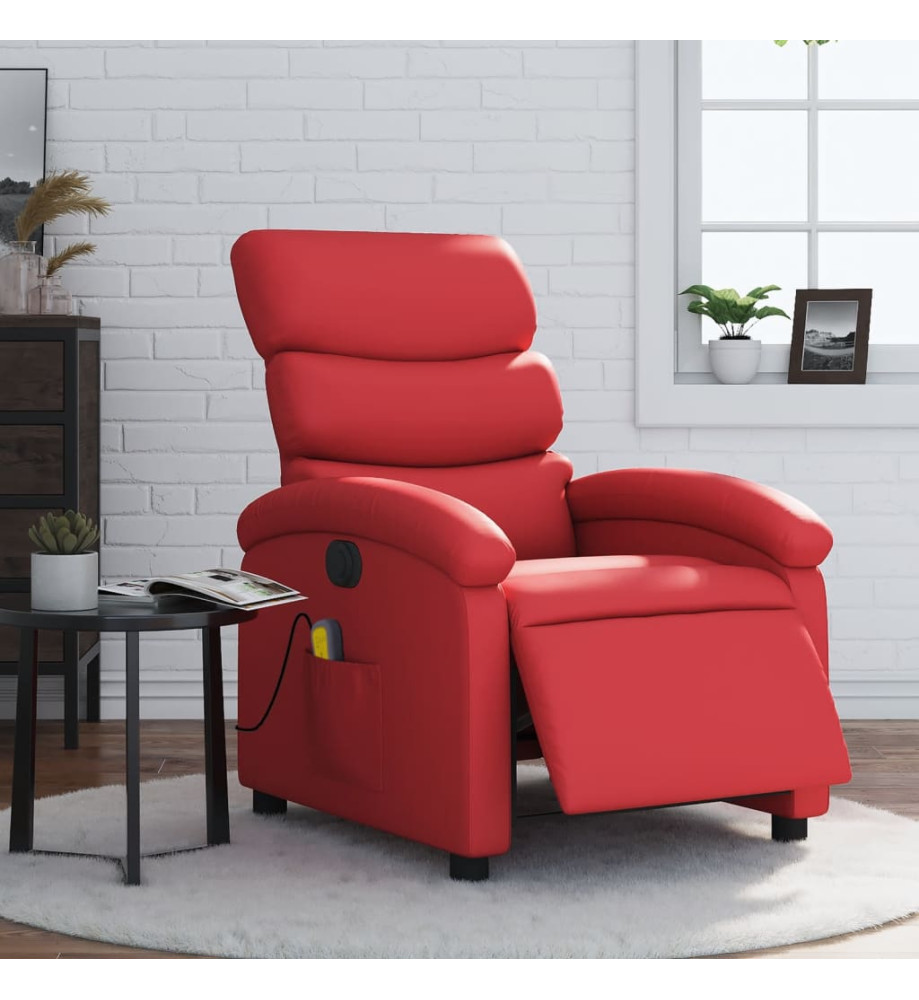 Fauteuil de massage inclinable électrique rouge similicuir