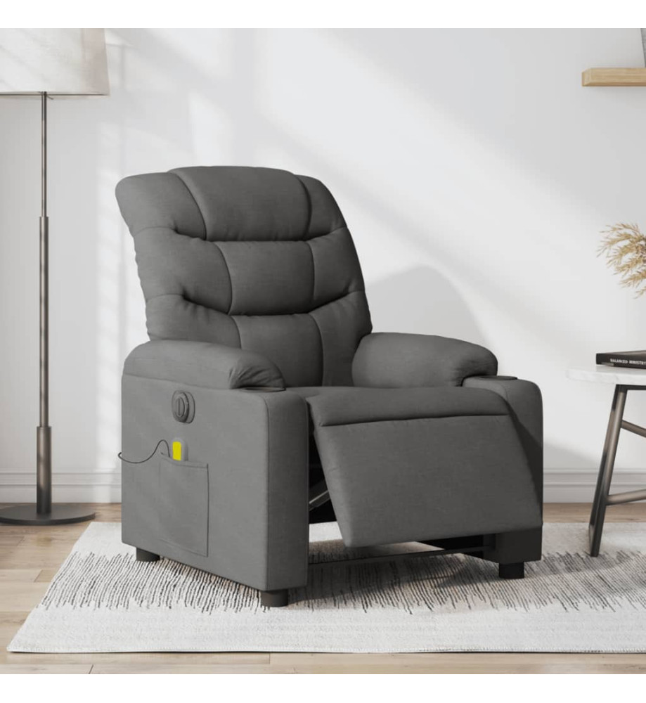 Fauteuil inclinable de massage électrique gris foncé tissu