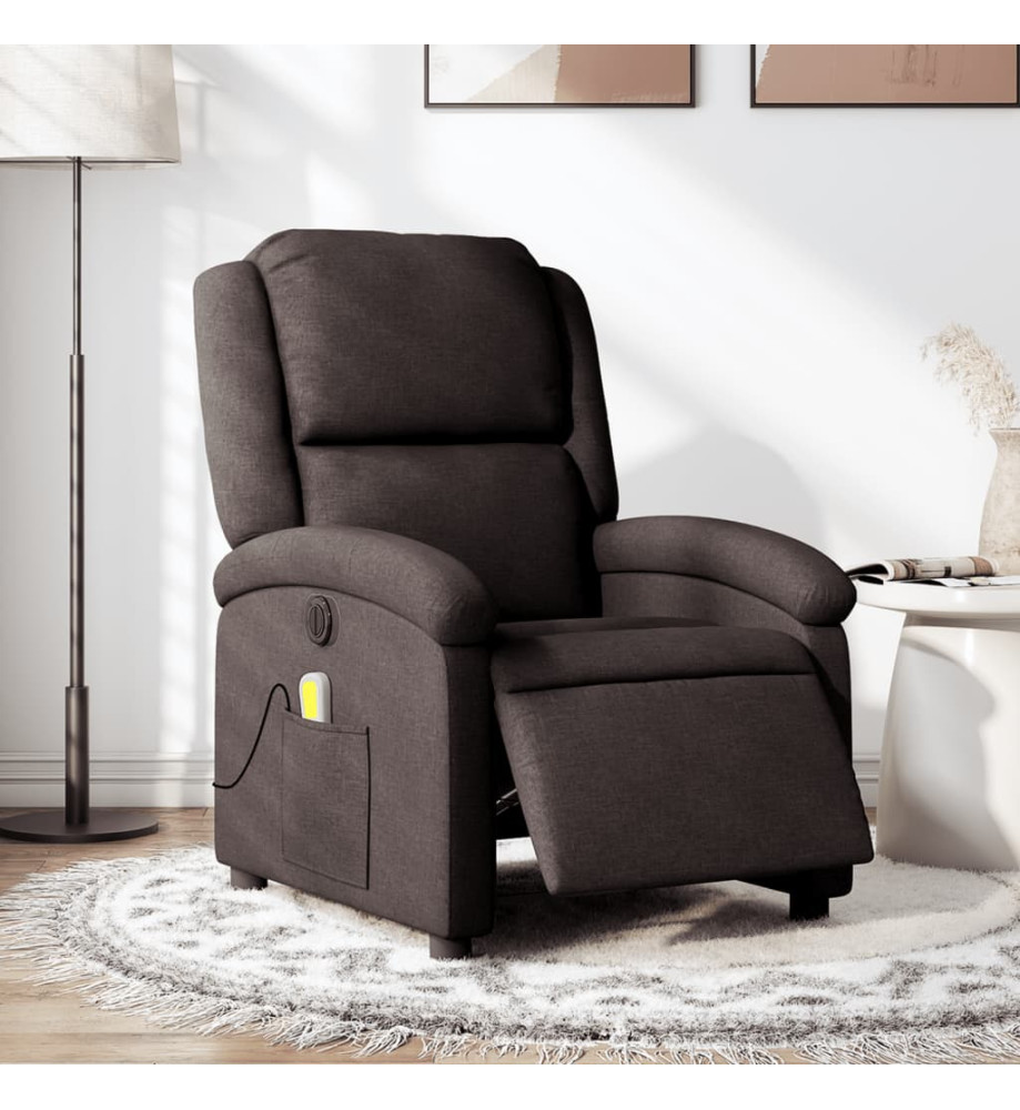 Fauteuil de massage inclinable électrique Marron foncé Tissu