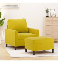 Fauteuil avec repose-pied jaune 60 cm velours