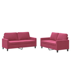 Ensemble de canapés 2 pcs avec coussins Rouge bordeaux Velours