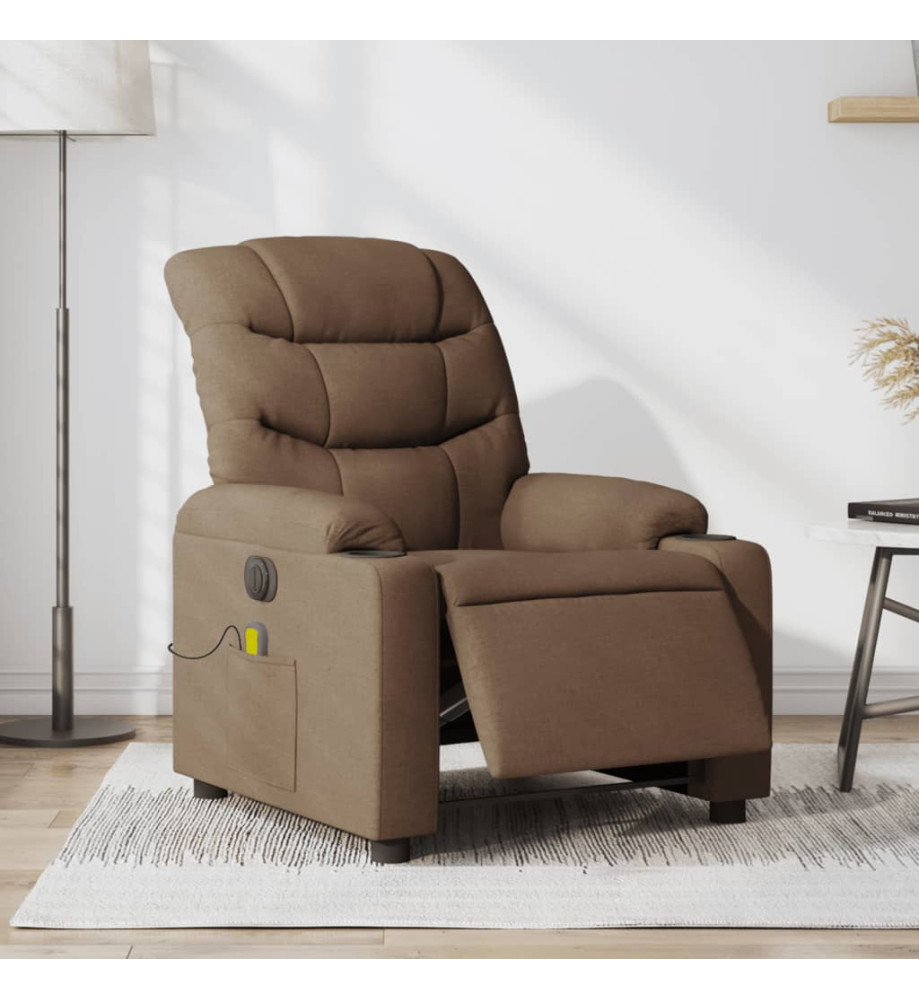 Fauteuil inclinable de massage électrique marron tissu