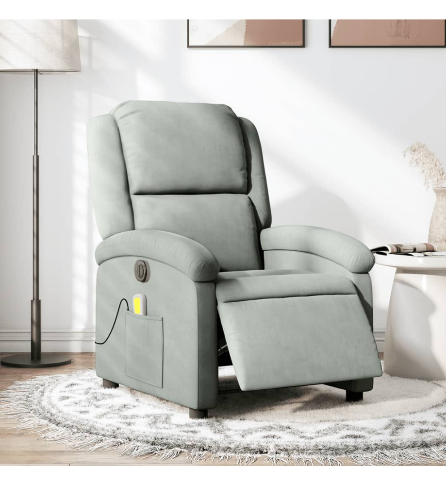 Fauteuil inclinable électrique de massage gris clair velours