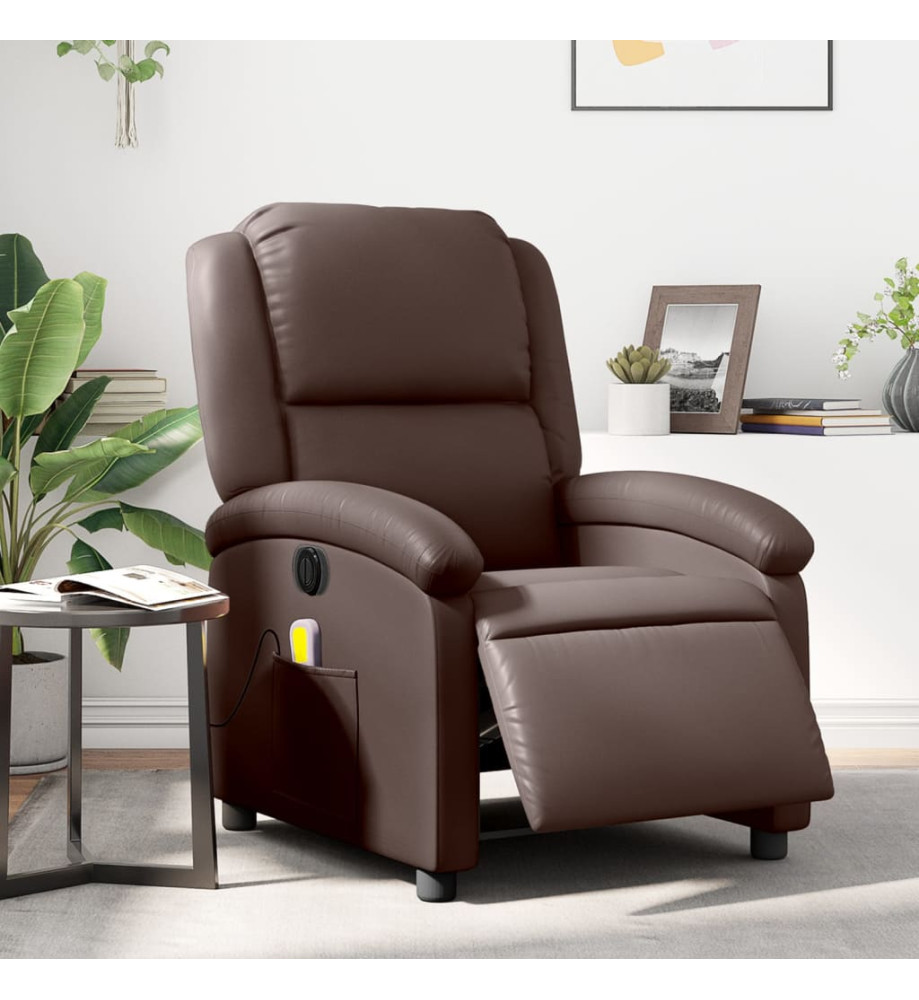 Fauteuil de massage inclinable électrique marron similicuir