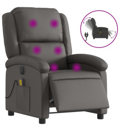 Fauteuil de massage inclinable électrique gris cuir véritable