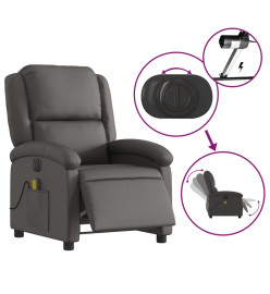 Fauteuil de massage inclinable électrique gris cuir véritable