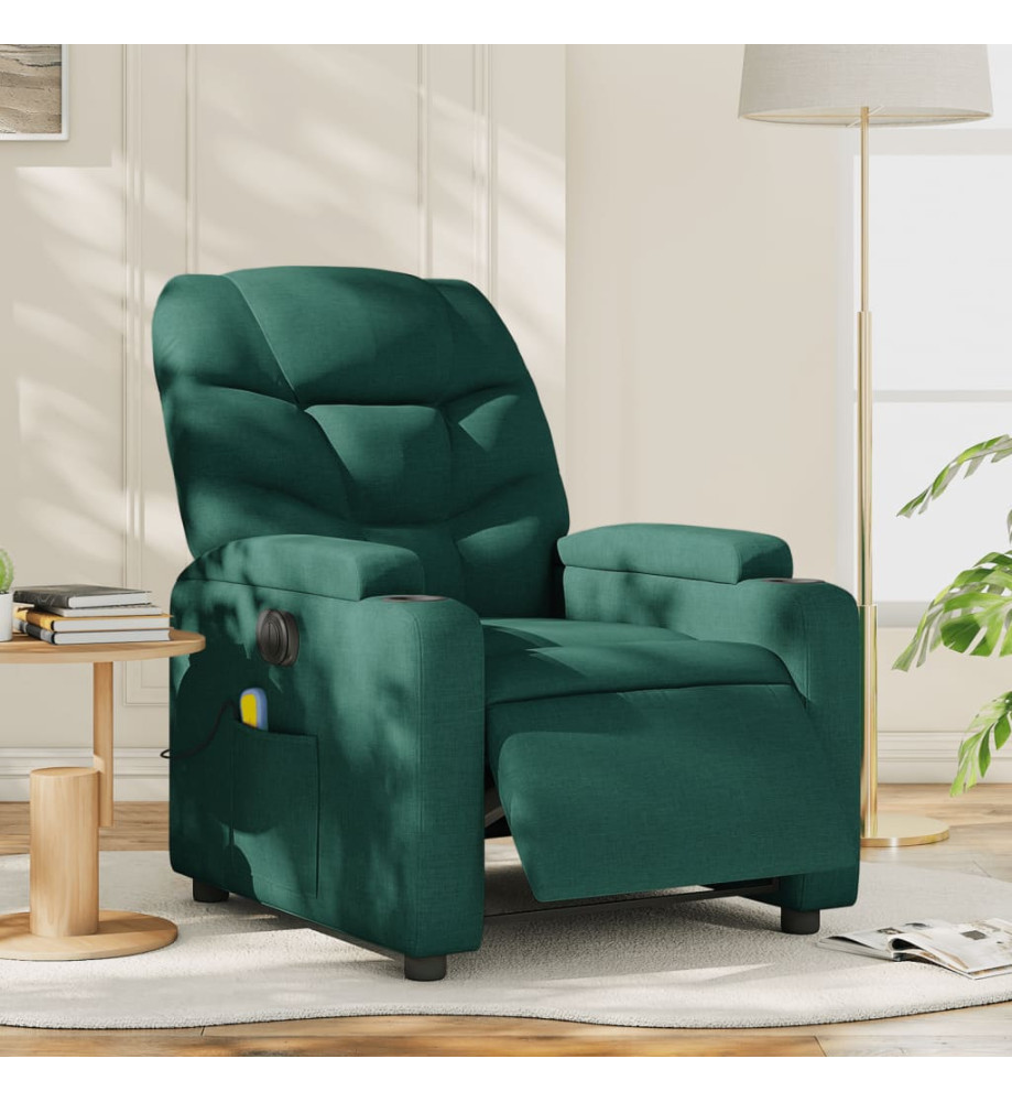 Fauteuil de massage inclinable électrique Vert foncé Tissu