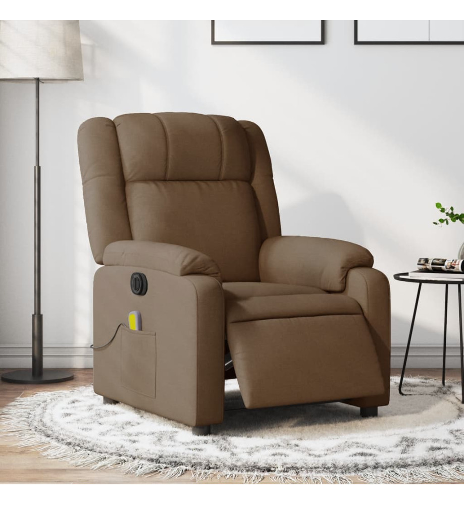 Fauteuil inclinable de massage électrique marron tissu